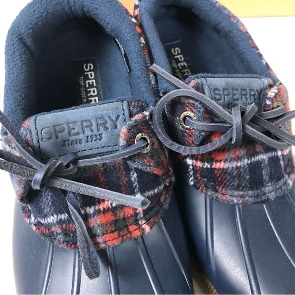 Sperry Saltwater 1 Eye Duck Boots NIB Plaid Wool Blend w Microfleece Lining New - Picture 8 of 9
